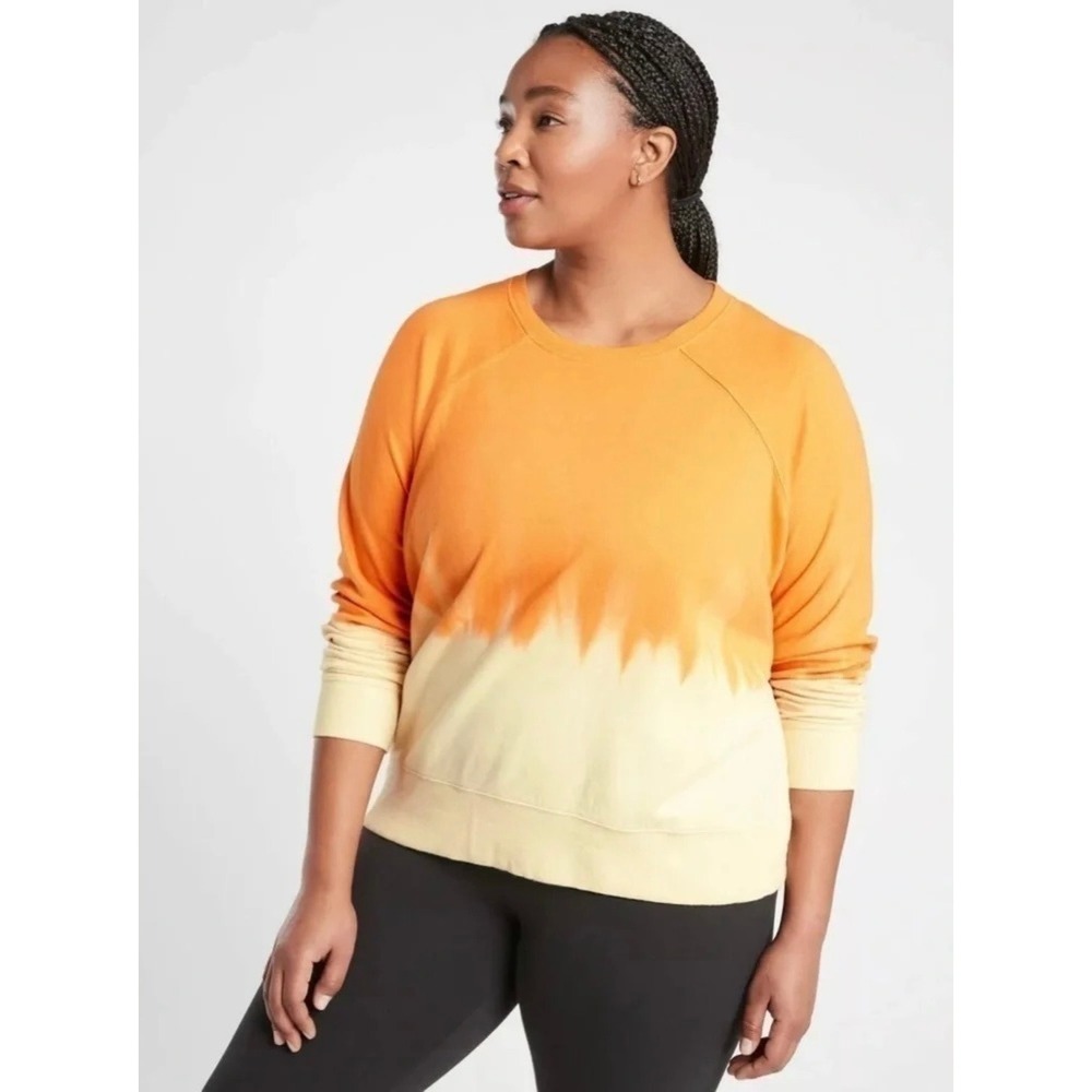 Athleta Sundown Dip Dye Sweatshirt Orange Cream Raglan Pullover 3X Ombré EUC
